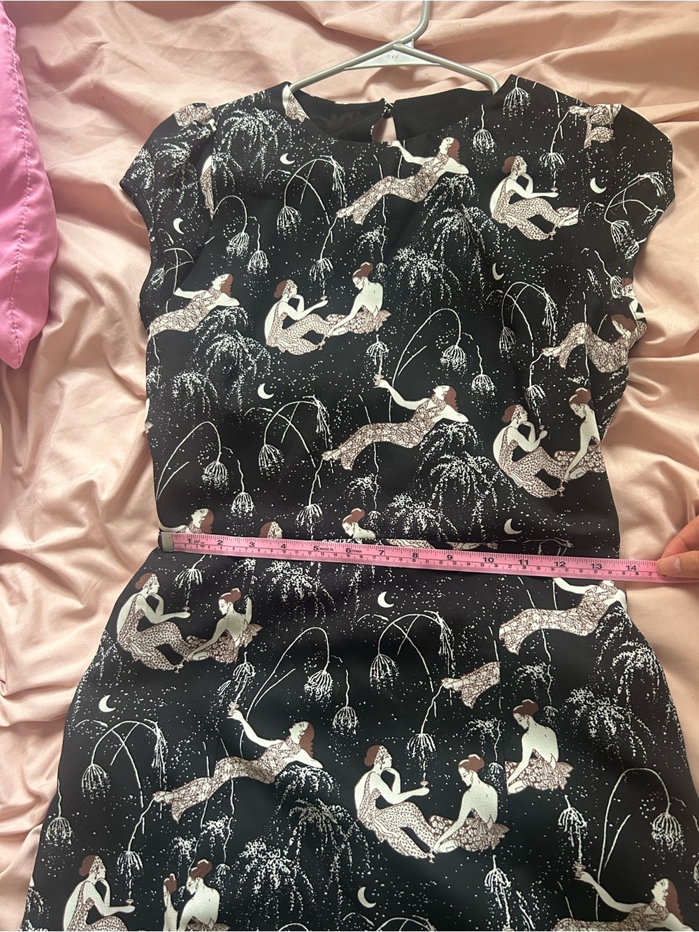 Black Printed High-Low Maxi Dress with Pink Motif - Picture 5 of 6